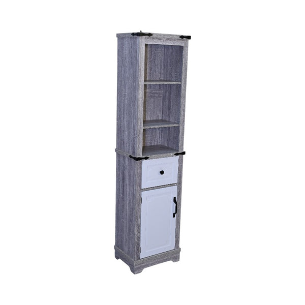 English Elm Narrow Farmhouse Bathroom Storage Cabinet with Adjustable Shelves, Drawer & Tall Linen Tower Design Grey+White W1412P271797