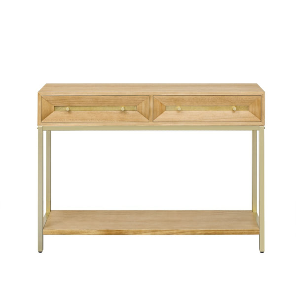 English Elm Trexm Retro Modern Console Table Two Drawers Geometric Matte Black Gold Entryway N715P227910N