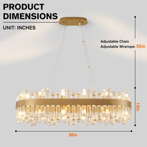 English Elm 36-Inch Modern Luxury Gold Crystal Chandelier with 24 Lights, Adjustable Height, Brass Frame, Elegant Centerpiece W2869P218651