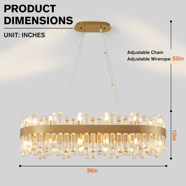 English Elm 36-Inch Modern Luxury Gold Crystal Chandelier with 24 Lights, Adjustable Height, Brass Frame, Elegant Centerpiece W2869P218651