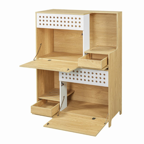 English Elm 2-piece Modern Cat Litter Box Enclosure Side Table Set with Hidden Storage N752S004342N