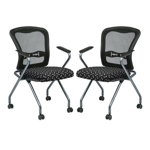 OSP Home Furnishings Deluxe Pro-line Ii Folding Nesting Armchair with Mesh Back and Lumbar Support Domino 84440-K107