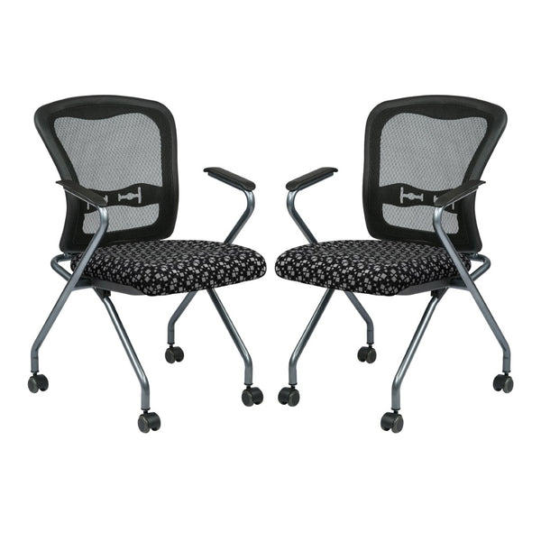 OSP Home Furnishings Deluxe Pro-line Ii Folding Nesting Armchair with Mesh Back and Lumbar Support Domino 84440-K107