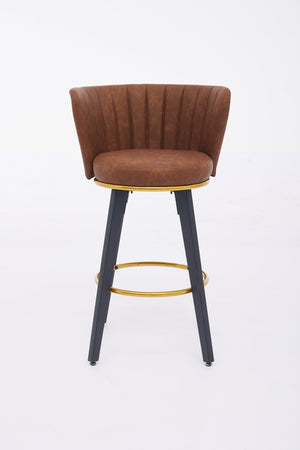 English Elm Counter Mid-Century Swivel Bar Stools Set of 2 — 360° Upholstered Seats, Metal Legs, Padded Comfort, Gold Accents Brown W2725P252440