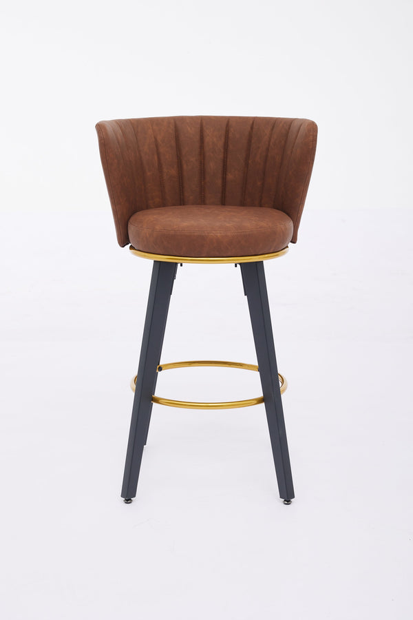 English Elm Counter Mid-Century Swivel Bar Stools Set of 2 — 360° Upholstered Seats, Metal Legs, Padded Comfort, Gold Accents Brown W2725P252440