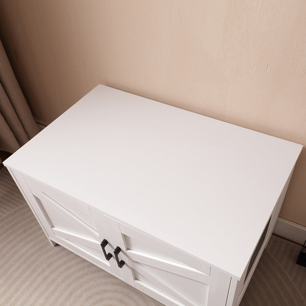 English Elm Cat Litter Box Enclosure with Barn Door Hidden Litter Box Furniture End Table Dual Cabinet Storage White W3008P235397