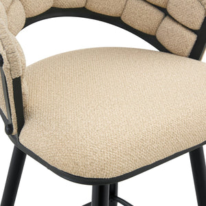 English Elm Set of 2 Chenille Upholstered Counter Stools with Iron Legs for Kitchen Islands Beige,Black W3875P370851