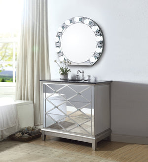 English Elm Noralie Round Wall Mirror with Faux Diamond Frame and Built-in Ambient Lighting B2726P445770