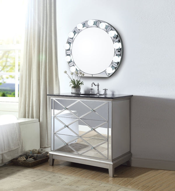English Elm Noralie Round Wall Mirror with Faux Diamond Frame and Built-in Ambient Lighting B2726P445770