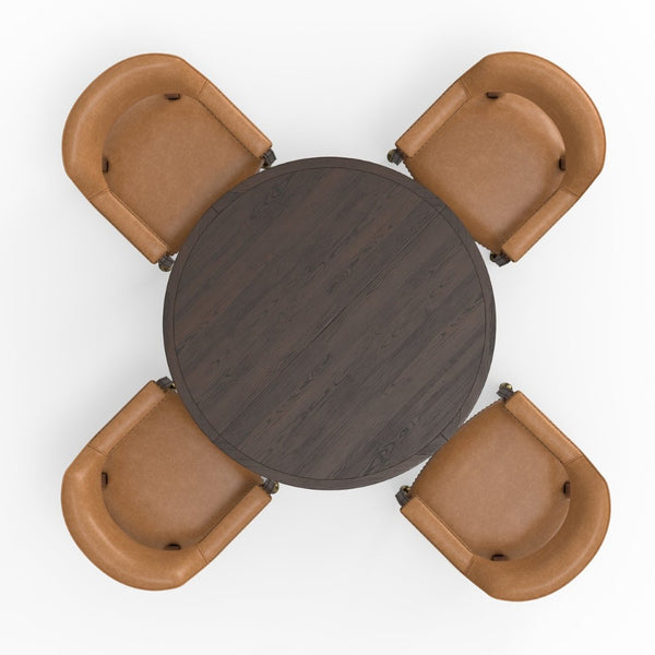 English Elm Gorman Walnut Game Dining Table Set with Faux Leather Nailhead Chairs for 4 B050S00040