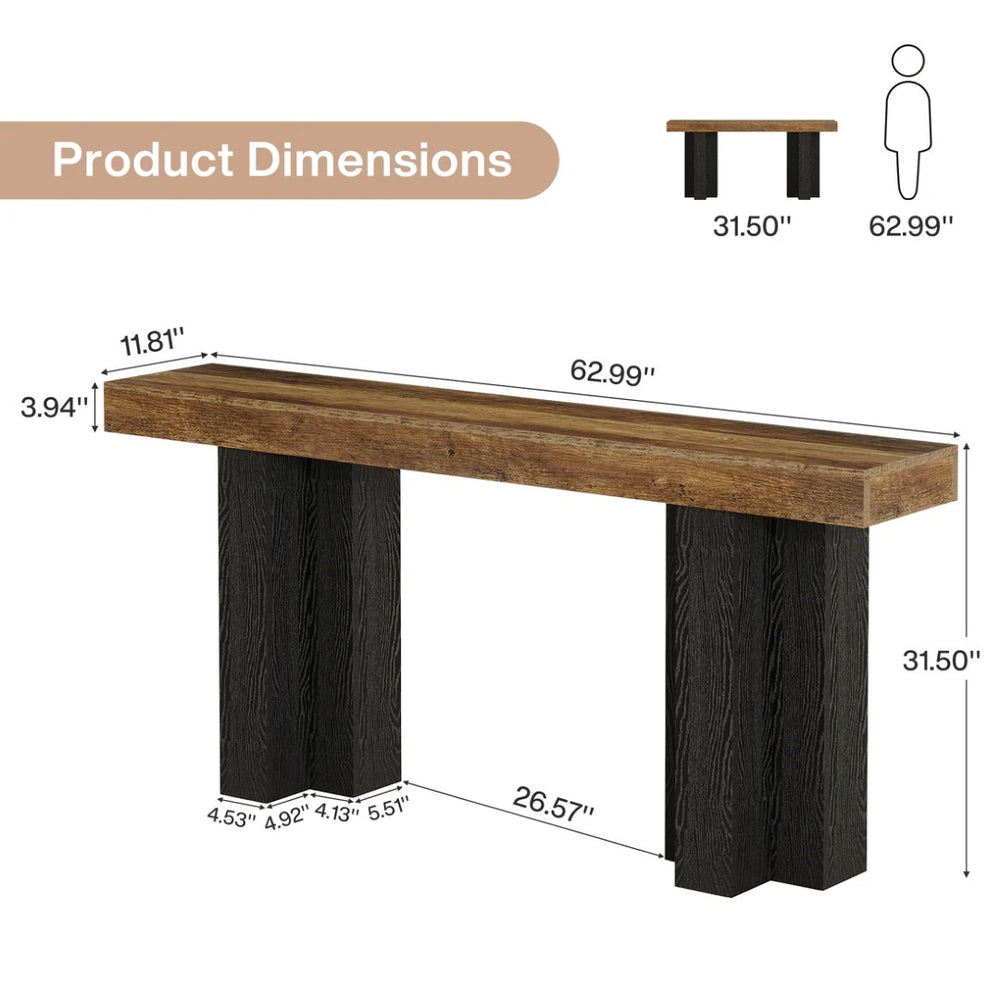 English Elm Sleek Wood Grain Console Table Geometric Base Slim Entryway Sofa Foyer Accent T3971P461139