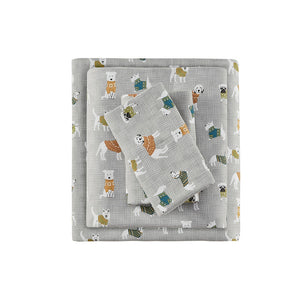 JLA Home True North by Sleep Philosophy - Printed ultra-soft cotton flannel sheet set — brushed warmth, OEKO-TEX certified, cozy winter comfort Grey Dogs TN20-0377