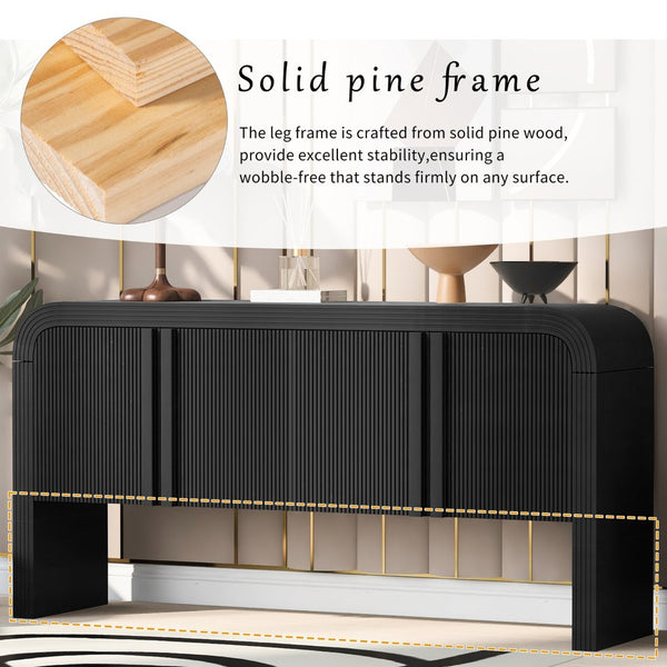 English Elm U_style Wave Door Pine Console Table Sculptural Storage for Entryway or Sofa Black N711P415846B