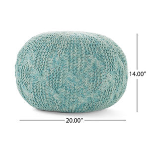 English Elm Christopher Knight Home® - Deon Handcrafted Knitted PET Yarn Round Pouf 20x20x14 in Aqua — Cozy Modern Footrest & Extra Seating 60496.00