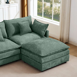 English Elm Modular U-Shaped Sectional Sofa, 130.7" Mint Green Chenille Couch Set With Versatile Ottomans W1359S00042