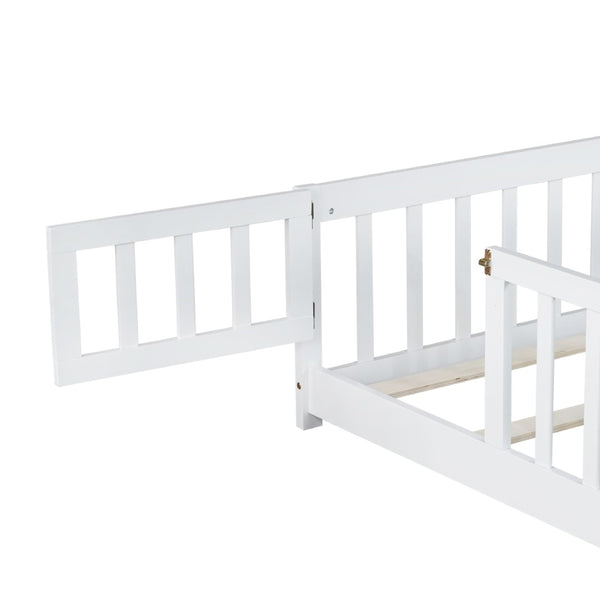 English Elm Twin Solid Rubberwood Floor Bed with Full Perimeter Safety Rails for Toddler Rooms White W504P296786