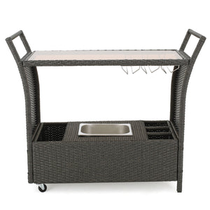 English Elm Christopher Knight Home® - PE Rattan KD Bar Cart Grey with Wheels, Tempered Glass Top, Removable Ice Bucket, Durable Aluminum Frame 56579.00GRY