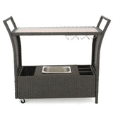 Christopher Knight Home® - Noble House - Bahama Outdoor Wicker Bar Cart with Tempered Glass Top