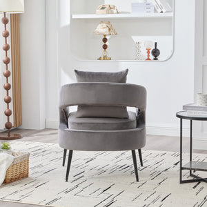 English Elm Modern Upholstered Velvet Open Back Accent Chair with Metal Legs, Cozy Barrel Armchair for Living Room Guestroom Charcoal W3118P312816