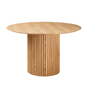 English Elm 46.45 Round MDF Dining Table with Slatted Tambour Oak Finish — Versatile Small Space Accent Table W876P254359