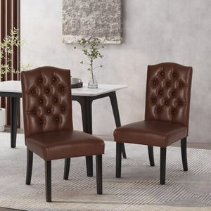 English Elm Christopher Knight Home® - HARRIET Tufted Upholstered Dining Chair Set of 2 with Crown Back Design, Durable Fabric Comfort Dark Brown 52322.00PUDBRN
