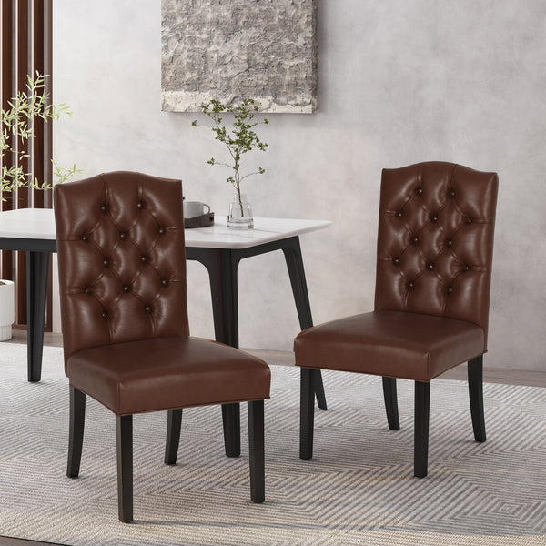 English Elm Christopher Knight Home® - HARRIET Tufted Upholstered Dining Chair Set of 2 with Crown Back Design, Durable Fabric Comfort Dark Brown 52322.00PUDBRN