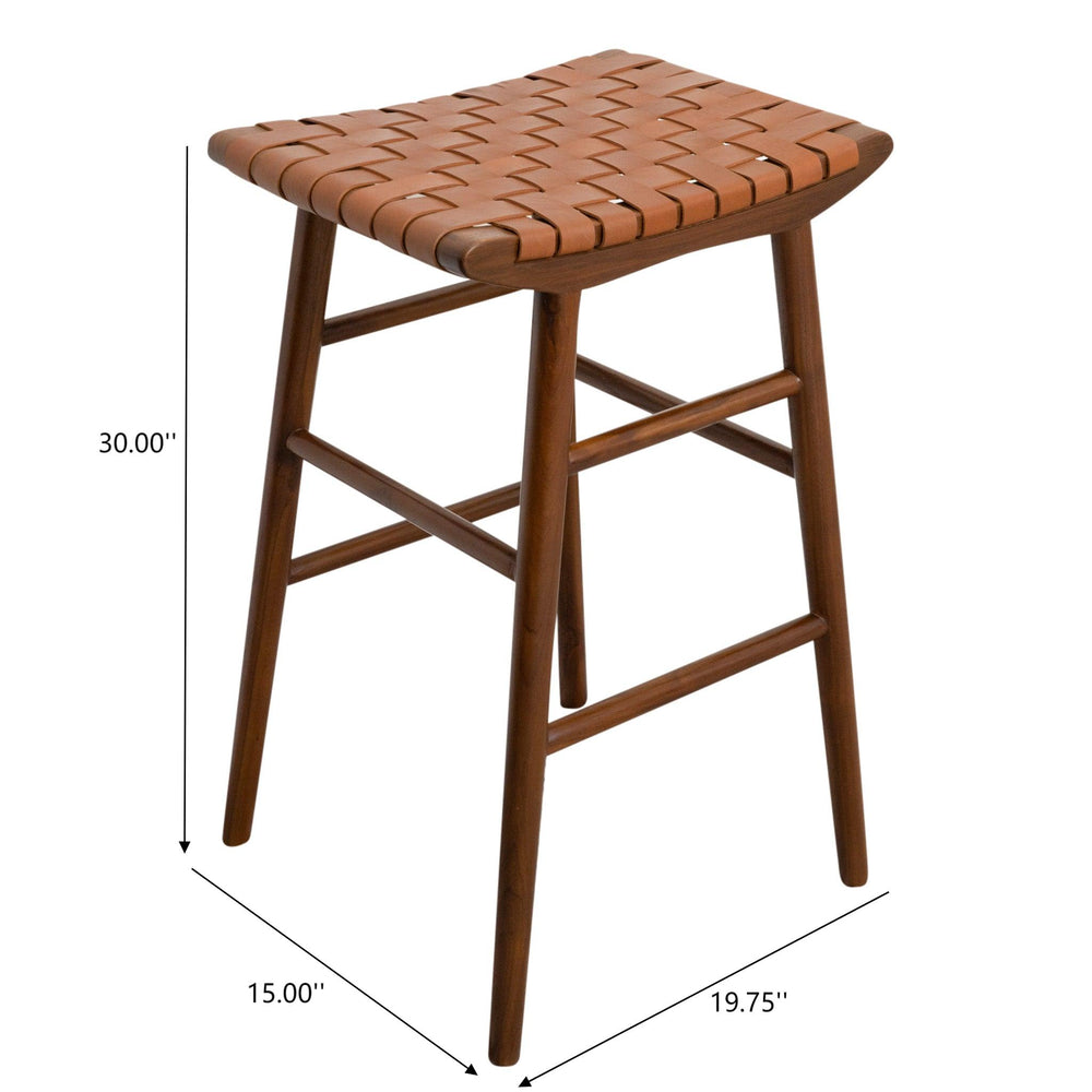 English Elm Ashcroft Furniture - Maya 30" Genuine Leather Stool in Tan - Solid Wood Counter Stool, Padded Back, Rustic Elegance B183P231895