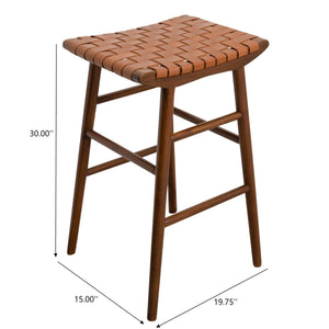 English Elm Ashcroft Furniture - Maya 30" Genuine Leather Stool in Tan - Solid Wood Counter Stool, Padded Back, Rustic Elegance B183P231895