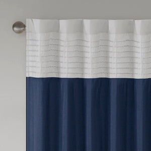 JLA Home Madison Park - Polyoni Pintuck Curtain Panel with Modern Stripes, Fully Lined Drapery for Privacy and Soft Light Navy MP40-2225