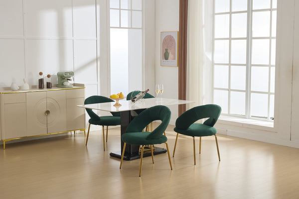 English Elm 061-Set Of 1 Plush Teddy Fabric Dining Chair With Ergonomic Backrest And Gold Legs For Modern Spaces W527P255488