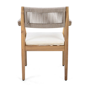 English Elm Christopher Knight Home® - Braided Acacia Wood Outdoor Dining Chairs Set Of 4 – Stylish Teak Finish, Cream Cushions & Armrests N770P286668C004