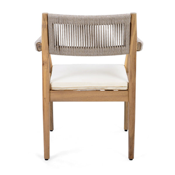 English Elm Christopher Knight Home® - Braided Acacia Wood Outdoor Dining Chairs Set Of 4 – Stylish Teak Finish, Cream Cushions & Armrests N770P286668C004