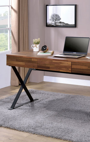 English Elm Industrial Writing Desk with Weathered Wood Top and Metal Frame, Sturdy Modern Laptop Workspace for Home Office Black 65 L x 29 W x 11 H B2741P339704