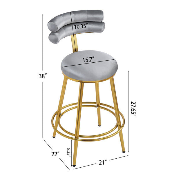 English Elm Christopher Knight Home® - 27.65'' 27.65" Modern Counter Stools Set of 2 with Luxurious Velvet Upholstery, Ergonomic Curved Back, Iron Frame & Footrest Dark Gray N780P194940G
