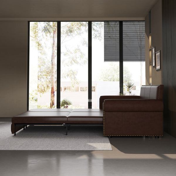 English Elm Chesterfield 3-In-1 Convertible Sleeper Sofa Bed With Nailhead Trim - Elegant Faux Leather Design W1885S00096