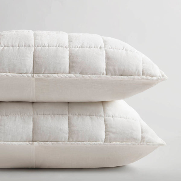 English Elm 3-piece French Linen Quilt Set Garment Washed Breathable Box Stitched Bedding White B035P408295