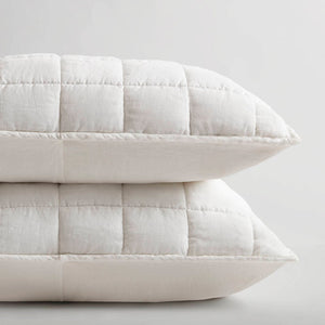 English Elm 3-piece French Linen Quilt Set King Garment Washed Box Stitch Breathable Bedding White B035P408296