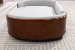 English Elm Scandinavian Elevated Dog Bed Luxury Pet Sofa with Walnut Bent Wood Back Velvet Gray, Large Size W794P366327