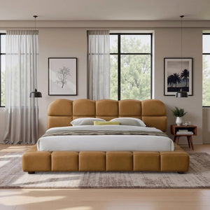 English Elm Roswell Vegan Leather King Platform Bed Biscuit Tufted Headboard Modern Bedroom B183S00211