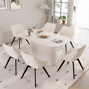 English Elm 63" Cream Mdf Dining Table Set With 6 Beige Pu Chairs & Black Metal Legs – Modern Mid-Century Style W2189S00681