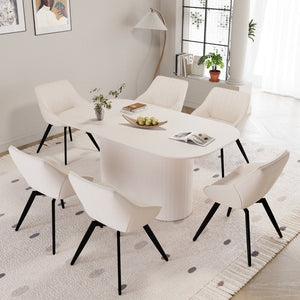 English Elm 63" Mid-century Dining Set Seats 8 Mdf Table with Pu Leather Chairs for Kitchen W2189S00876