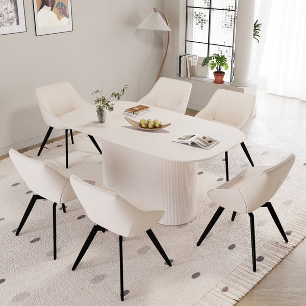 English Elm 63" Mid-century Dining Set Seats 8 Mdf Table with Pu Leather Chairs for Kitchen W2189S00876