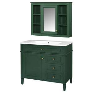 English Elm 36'' Modern Bathroom Vanity With Resin Sink, Mirror Cabinet, Soft-Close Drawers & 6 Shelves N710S236006F