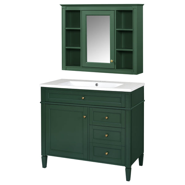 English Elm 36'' Modern Bathroom Vanity With Resin Sink, Mirror Cabinet, Soft-Close Drawers & 6 Shelves N710S236006F