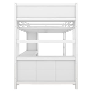 English Elm Full Size Car Shaped Kids Platform Bed with Storage Drawers Integrated Desk Pine Wood White W1580S00591