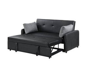 English Elm Radella Convertible Sleeper Sofa with USB Ports, Power Outlets, Side Pockets, Tufted Cushions & Pillows Black B061P296421