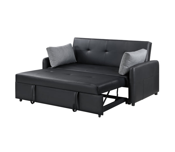 English Elm Radella Convertible Sleeper Sofa with USB Ports, Power Outlets, Side Pockets, Tufted Cushions & Pillows Black B061P296421
