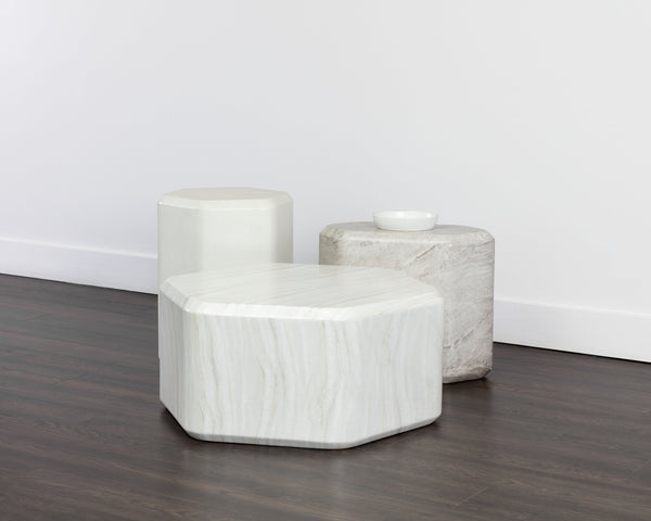 Sunpan Spezza Hexagon Low Side Table - Unique Marble Look Finish, Grey Concrete, Indoor/Outdoor Charm