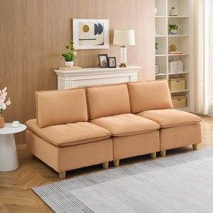 English Elm 88-inch minimalist modern three-seater velvet sofa with movable seats, solid wood frame, 500lb capacity Light Brown W1658S00126