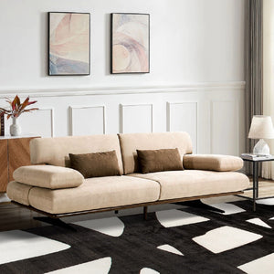 Pasargad Delano Beige Faux Suede Sofa With Versatile Sliding Backrest & Armrest For Modern Living Dark Beige Faux Suede Pslm-010